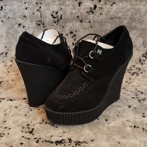 TUK Genuine Suede Black Creeper Wedges Size 10 Sexy Alternative